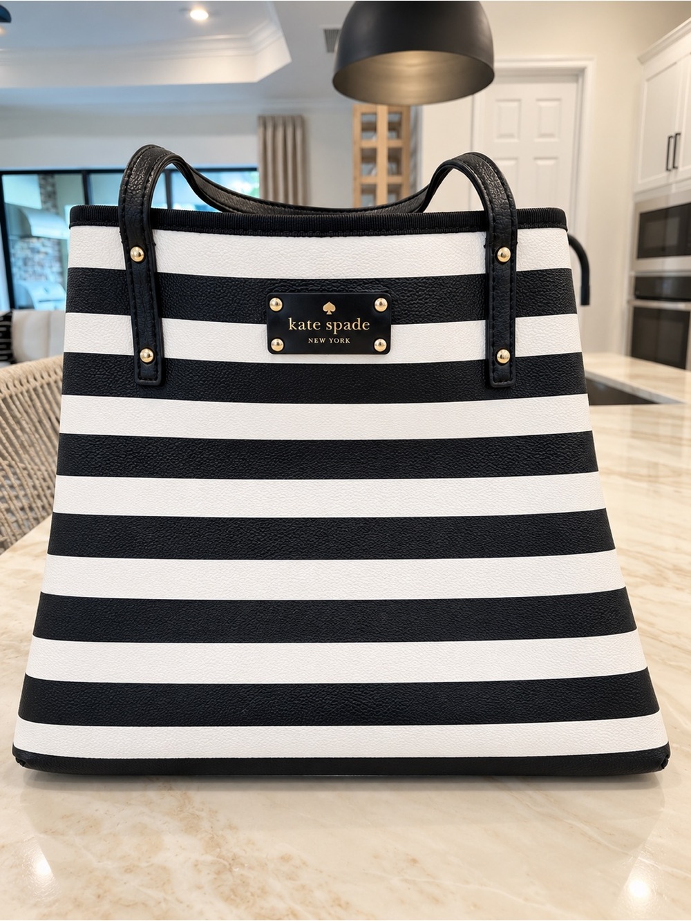 Kate Spade Black & White Striped Womenโs Tote Bag